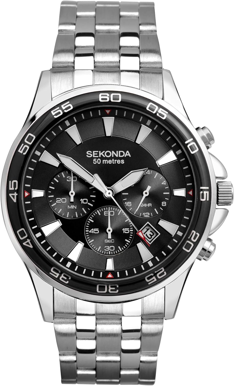 Sekonda Jenson Mens 44mm Chronograph Quartz Watch with Stainless Steel Bracelet Date Window 50m Water Resistant