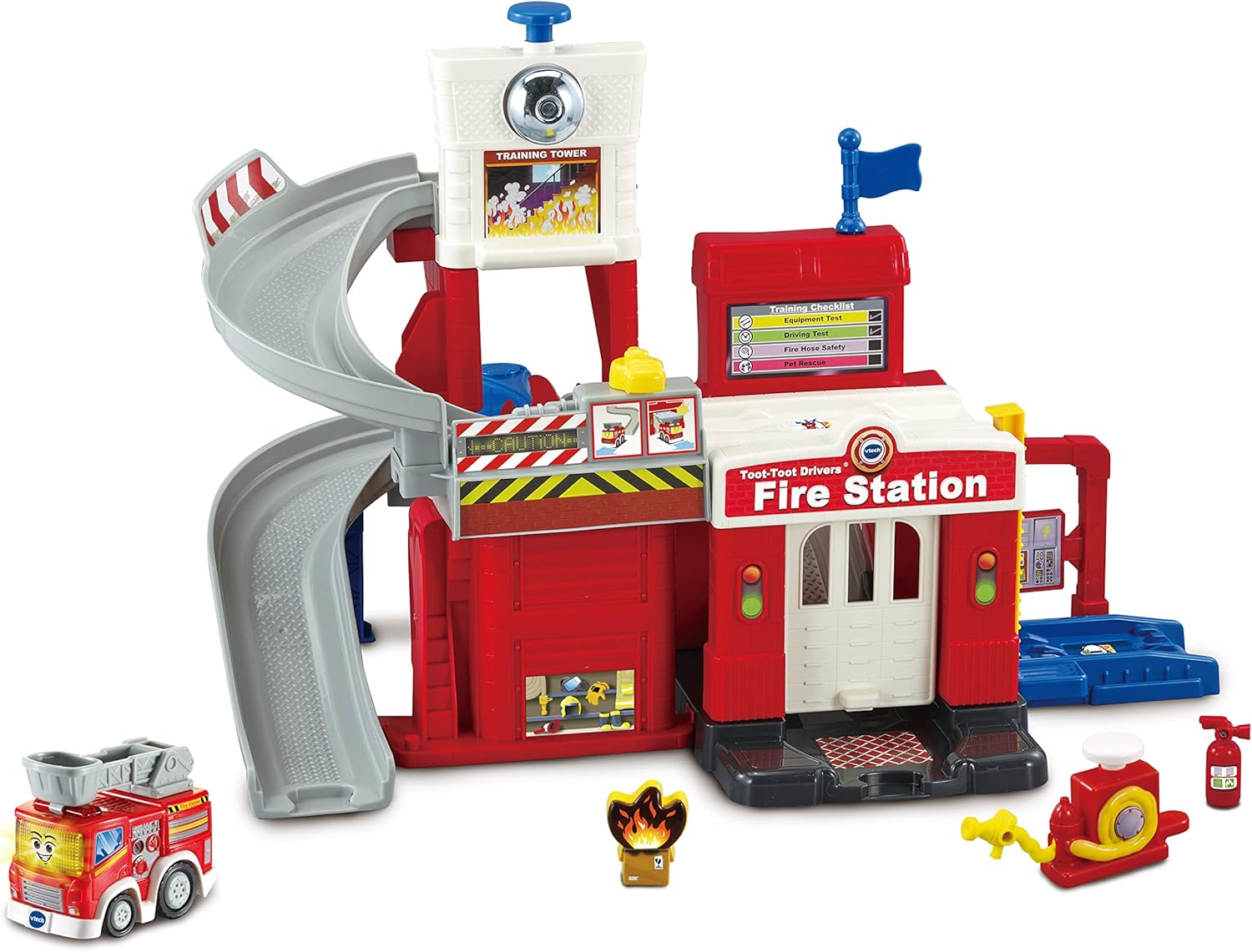 VTech Toot-Toot Drivers Fire Station, Car Playset Includes Fire Engine Toy Car, Vehicle Tracks for Kids with Lights and Sounds, for Toddlers, 12 Months, 2, 3, 4 + Years, English Version