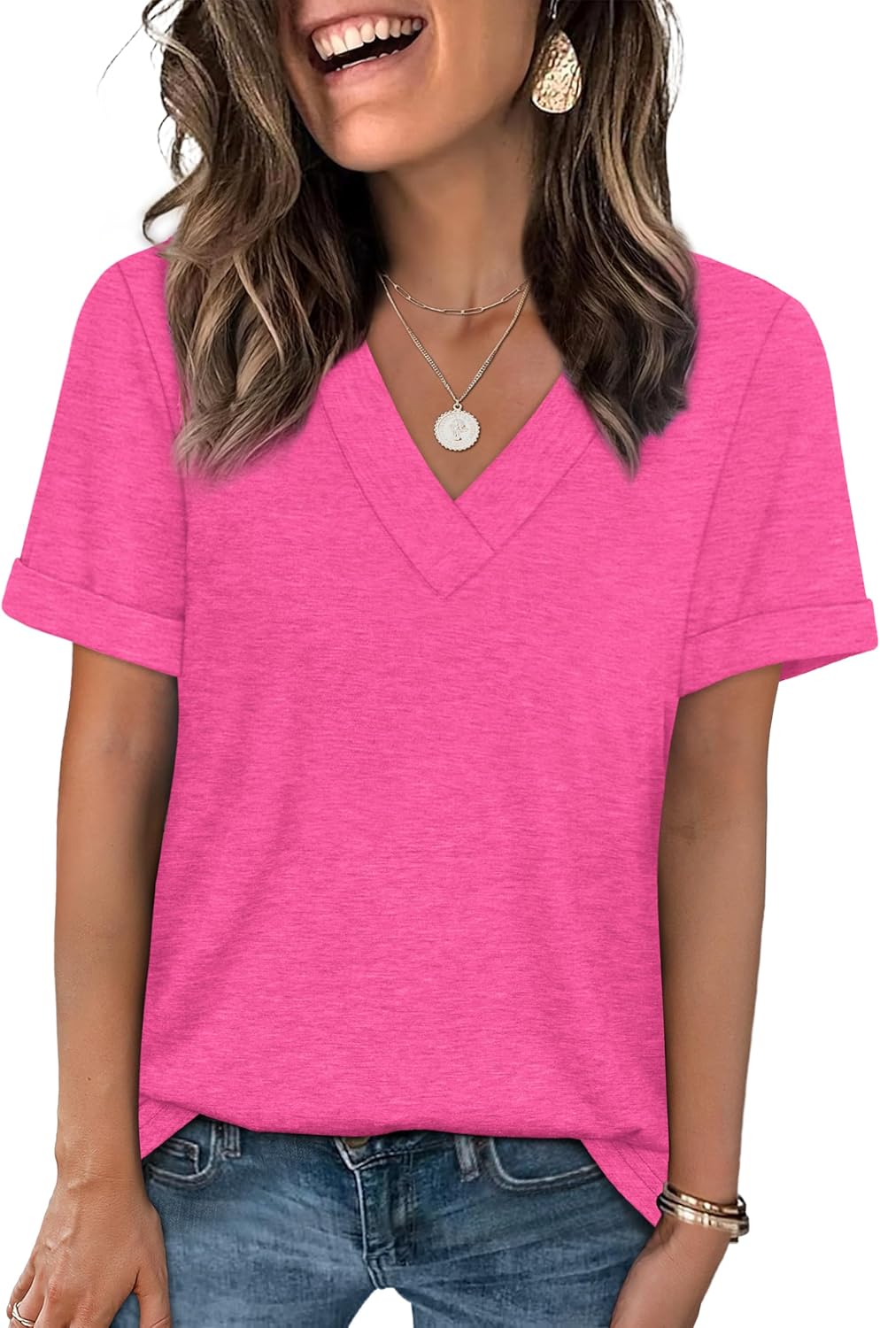 WIHOLL Womens Summer Tops Short Sleeve Basic Casual V Neck T Shirts Trendy Fashion 2025