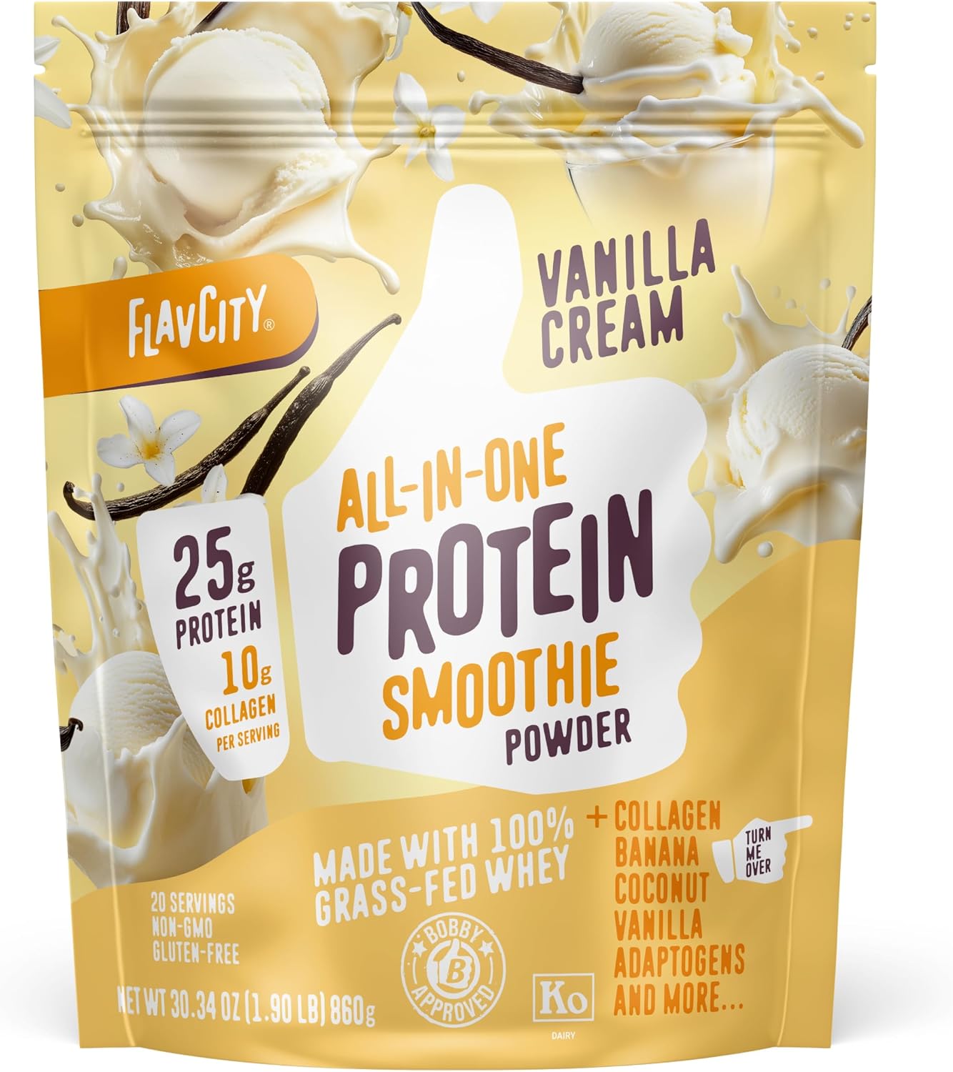 FlavCity All-in-One Protein Smoothie Powder, Vanilla, 20 Servings