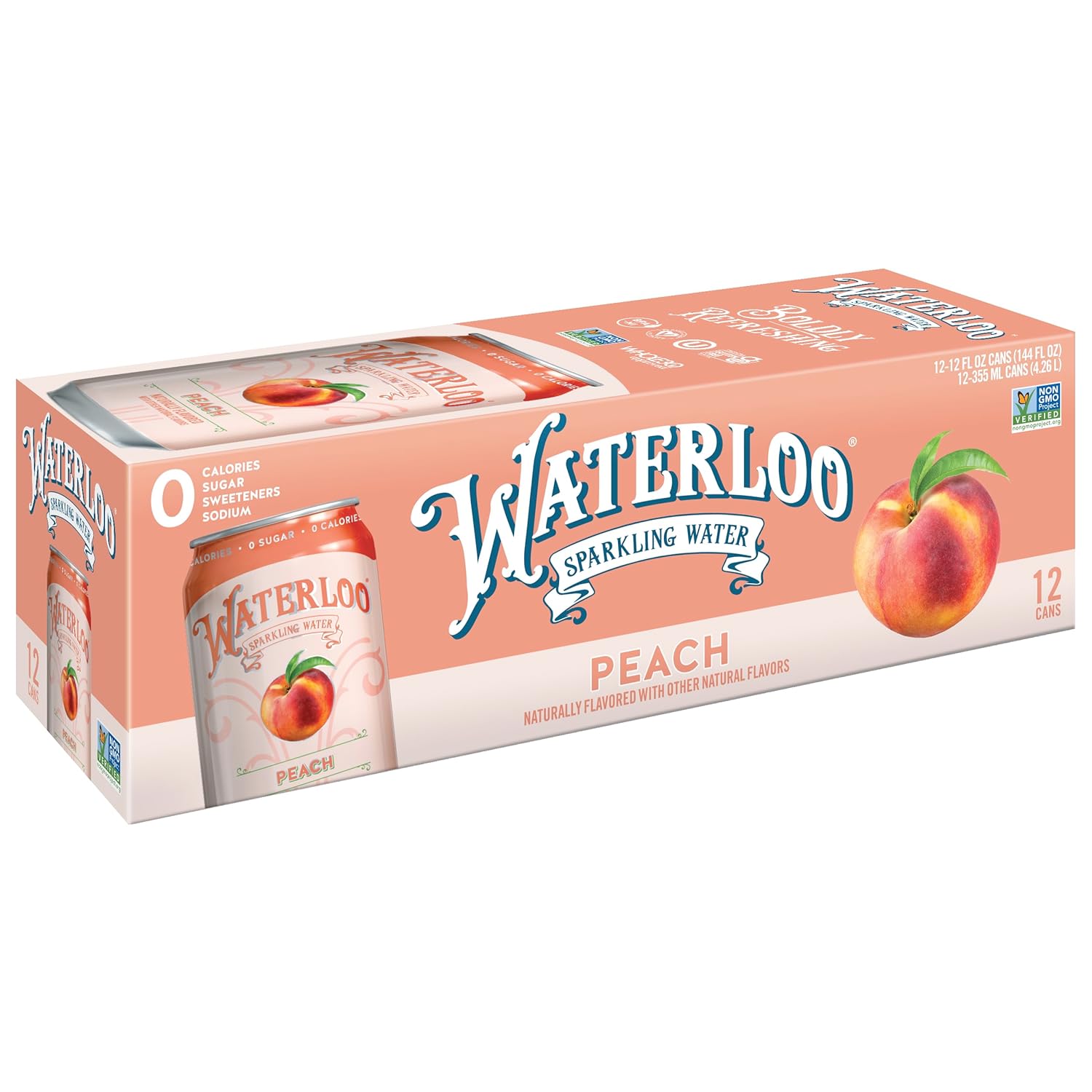 Waterloo Sparkling Water, Peach Naturally Flavored, 12 Fl Oz Cans, Pack of 12 | Zero Calories | Zero Sugar or Artificial Sweeteners | Zero Sodium