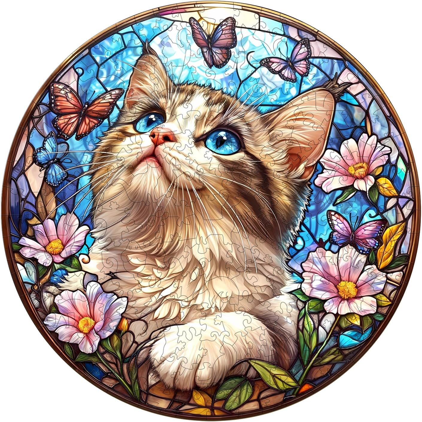 Wooden Puzzle for Adults-100PCS 3D Visual Effect Ragdoll and Butterfly Unique Shape Advanced Wooden Puzzle for Adults,Best Birthday Gift,Craft kit