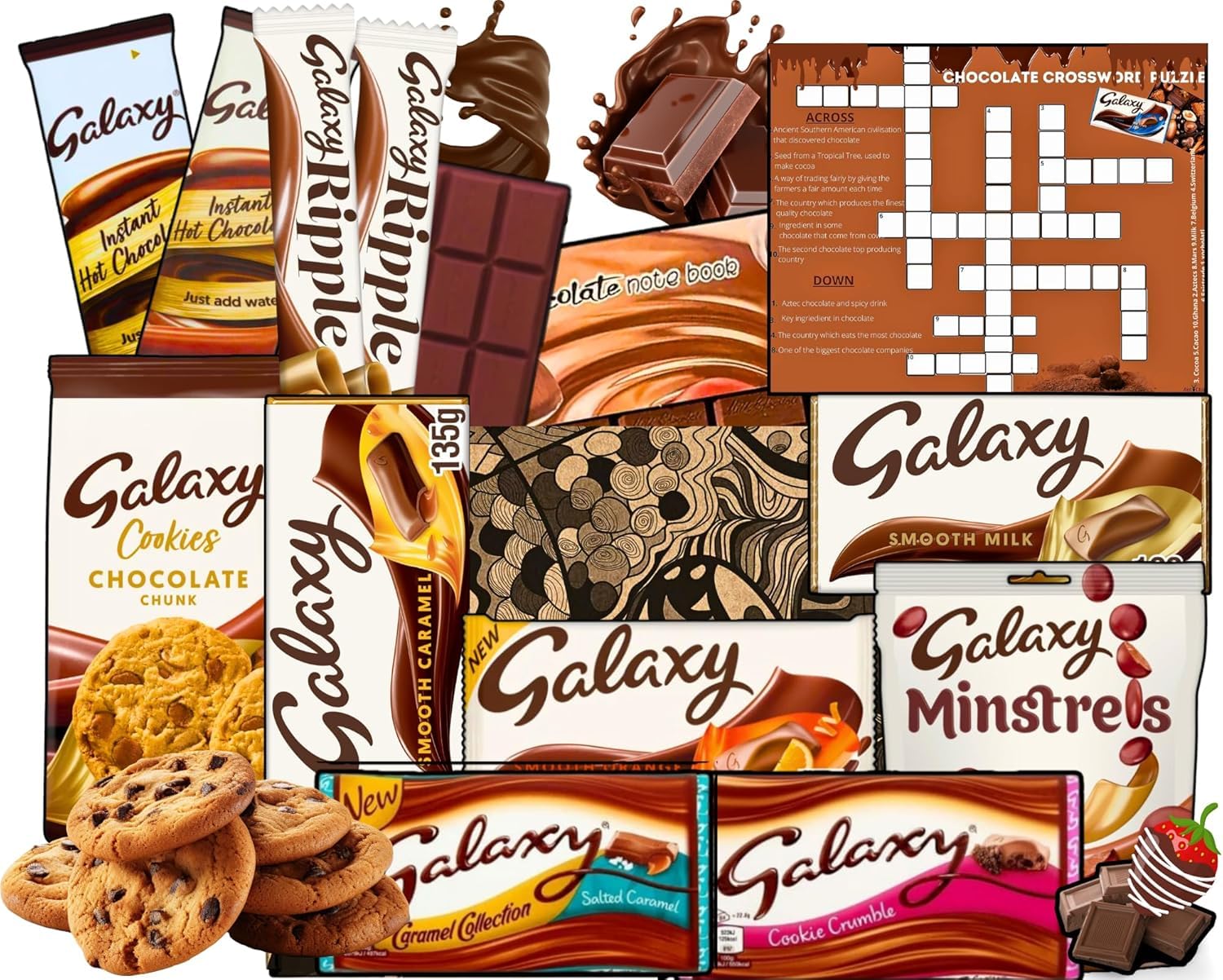 BRITISH Galaxy Chocolate Gift Set Hamper for Men Women and Kids-Galaxy Chocolate Bars,Galaxy Chocolate Cookie Crumble,Galaxy Salted Caramel,2 x Galaxy Hot Chocolate,2 x Ripples