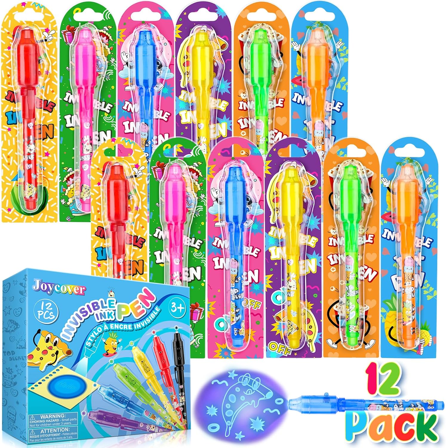 Joycover Invisible Ink Pen with UV Light for Kids, Party Favors for Kids 4-6 8-12, 12PCS Spy Pen Classroom Prizes School Supplies, Birthday Christmas Gift Toys Goody Bag Stuffers for Boys Girls