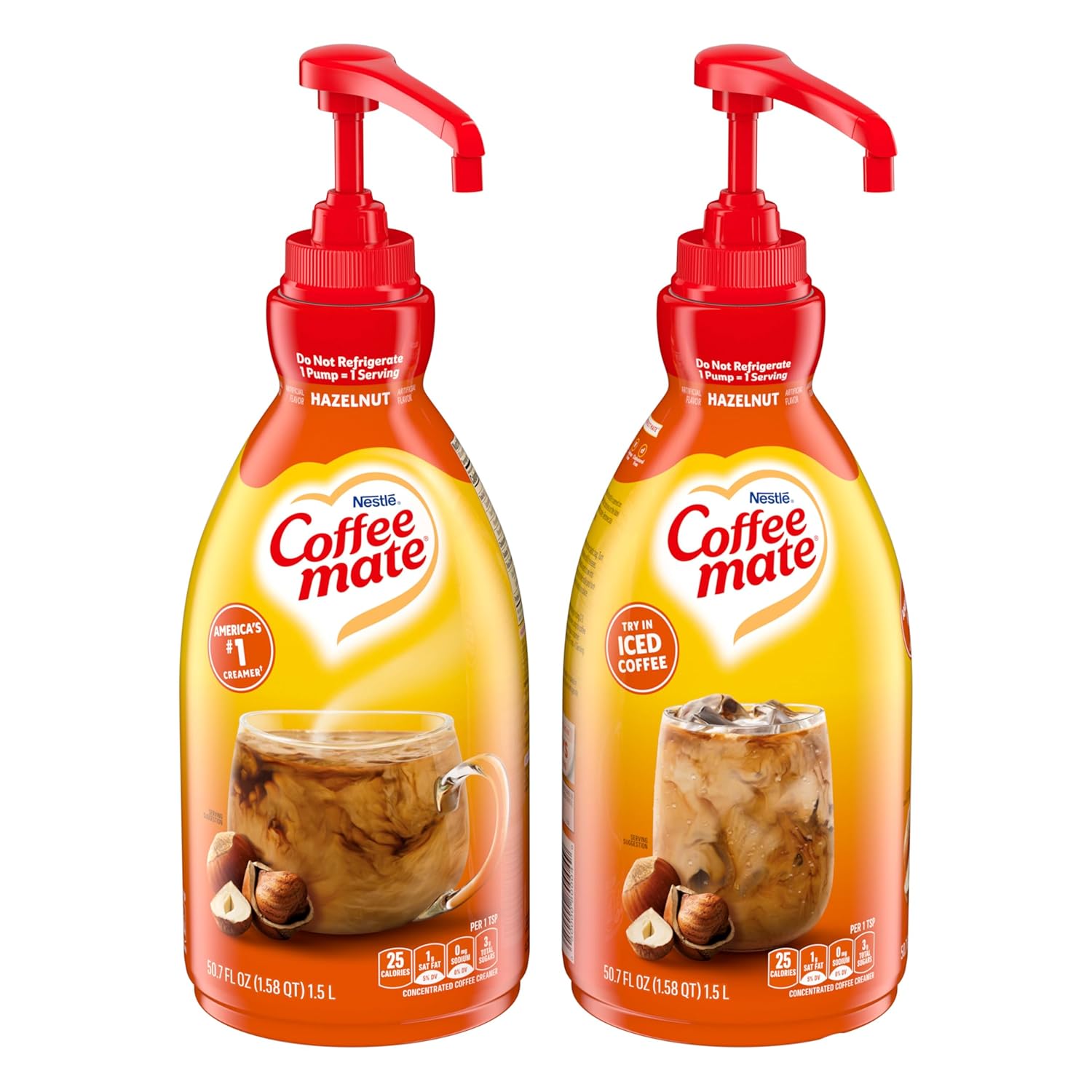 Nestle Coffee mate Coffee Creamer, Hazelnut, Concentrated Liquid Pump Bottle, Non Dairy, No Refrigeration, 50.7 fl oz (Pack of 2)