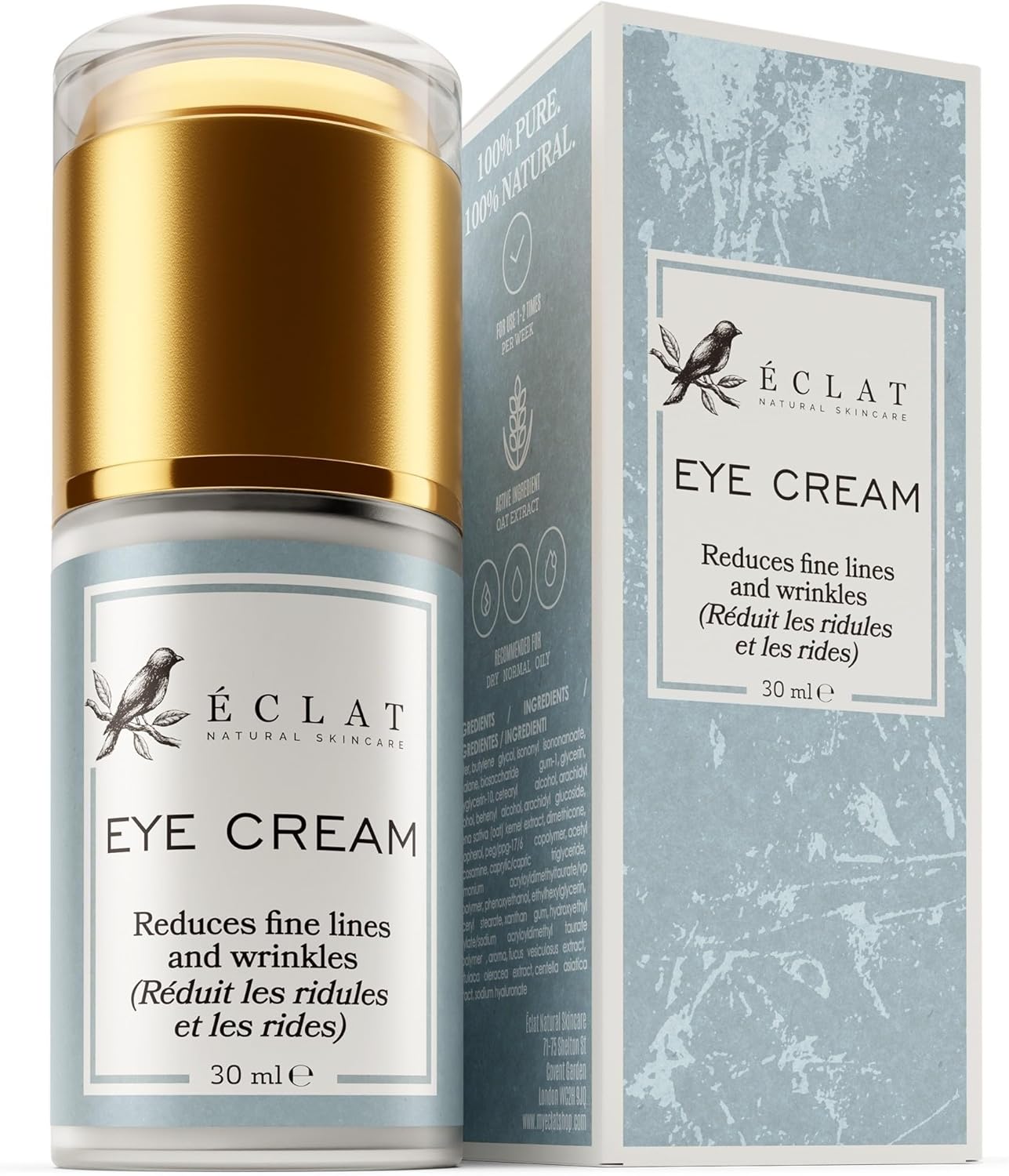 Eclat Skincare Under Eye Cream for Dark Circles & Puffiness – Anti Aging Formula for Wrinkles - Moisturizer for Fine Lines, Crows Feet & Eye Bags – Hydrating Treatment for Firming & Smoothing 30ml
