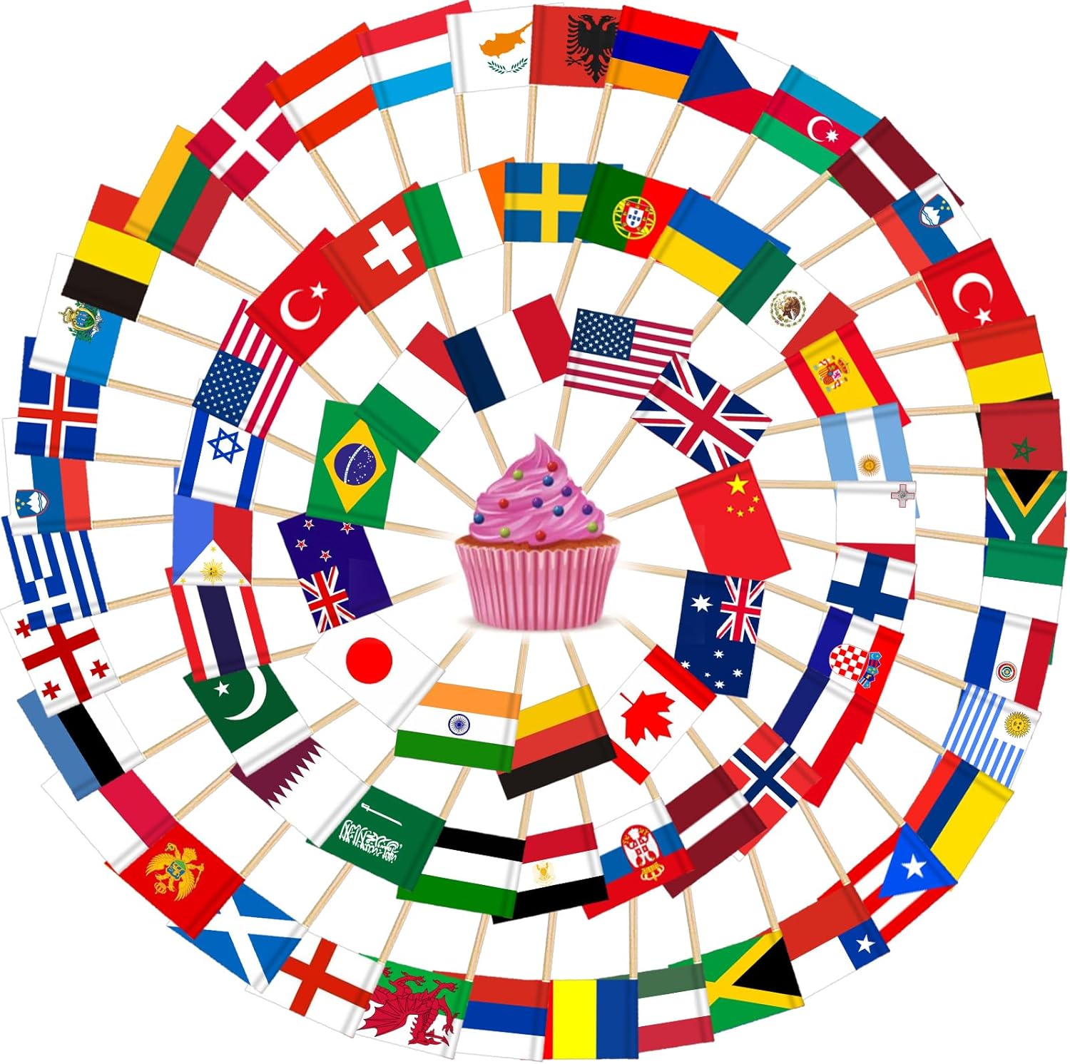 AhfuLife 200pcs Different World Flags Toothpick, Different Nations Cupcake Stick Flags for Sandwich Cupcake Toppers Fruit Tableware National Day World Cup Party Supplies Pub Royal Event Decor