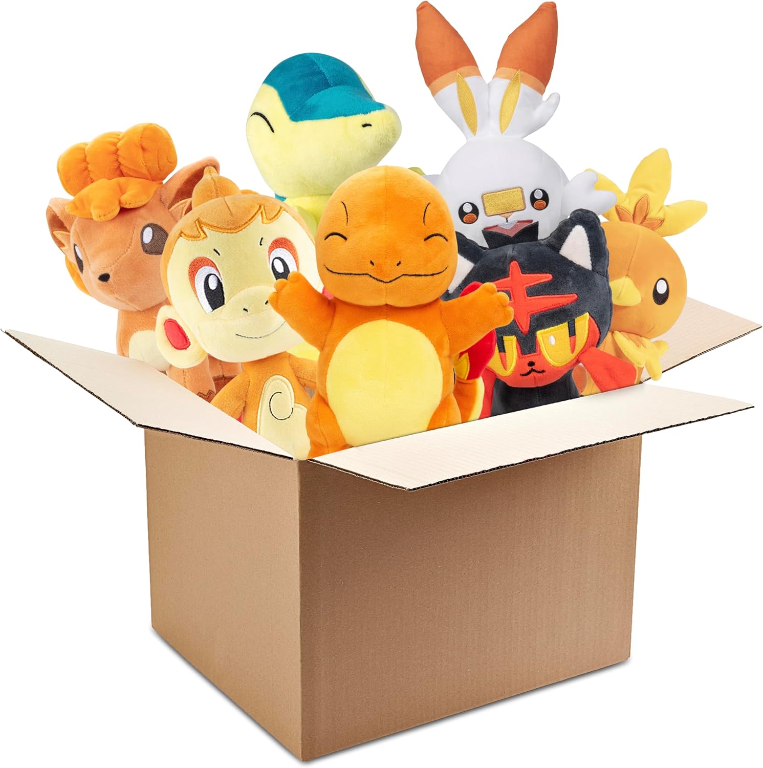 Pokemon Fire Type 8" Plush Mystery Blind Box 3-Pack - Get Three Officially Licensed 8 Inch Fire Pokemon - Authentic Collectible Soft Stuffed Animal Toy Figures - Gift for Kids, Boys, Girls - 2+