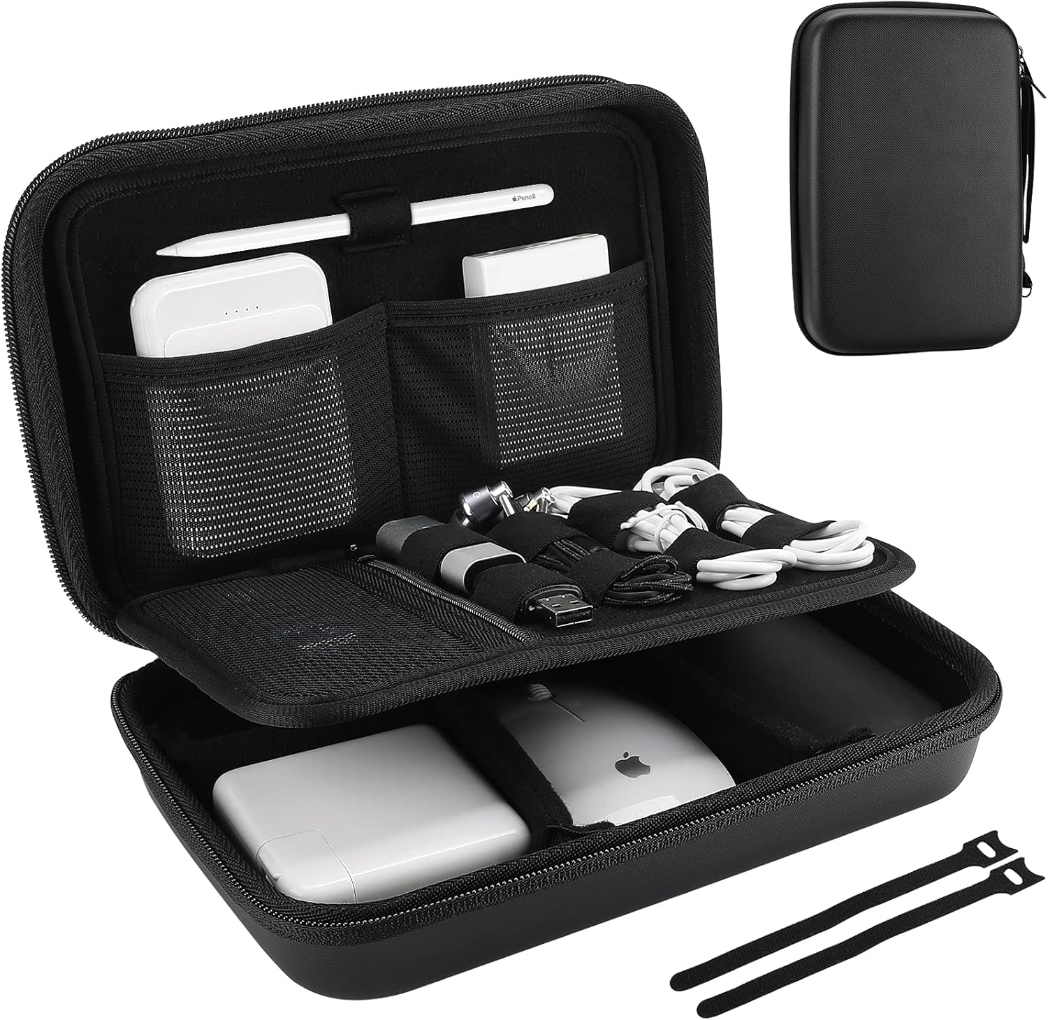 ProCase Hard Travel Electronic Organizer Case for MacBook Power Adapter Chargers Cables Power Bank Apple Magic Mouse Apple Pencil USB Flash Disk SD Card Small Portable Accessories Bag -Black, L