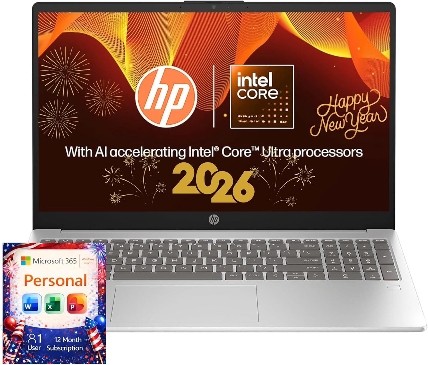 HP 15.6" Laptop with Microsoft 365-1.1TB Storage - 8GB Memory - Intel Inside | Anti-Glare Display, 128GB SSD and 1TB Cloud Storage, 4-Cores CPU, Fast Charge and 12hrs Battery, no Mouse