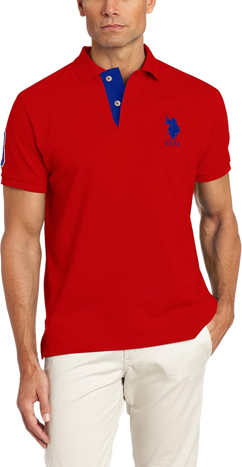 U.S. Polo Assn. Men's Short-Sleeve Polo Shirt with Applique, Casual Summer Slim Fit Polo Shirt with Contrast Color