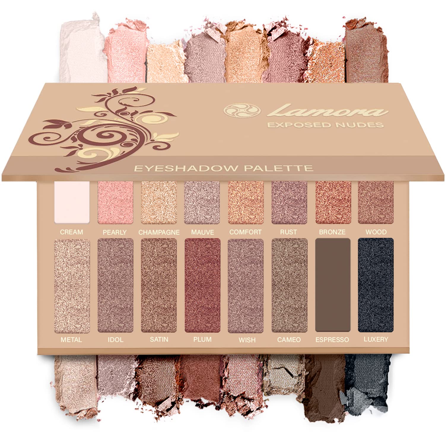 Lamora Eyeshadow Palette Makeup - Eye Makeup Palette with 16 Highly Pigmented Matte & Shimmer Shades - Vegan & Blendable