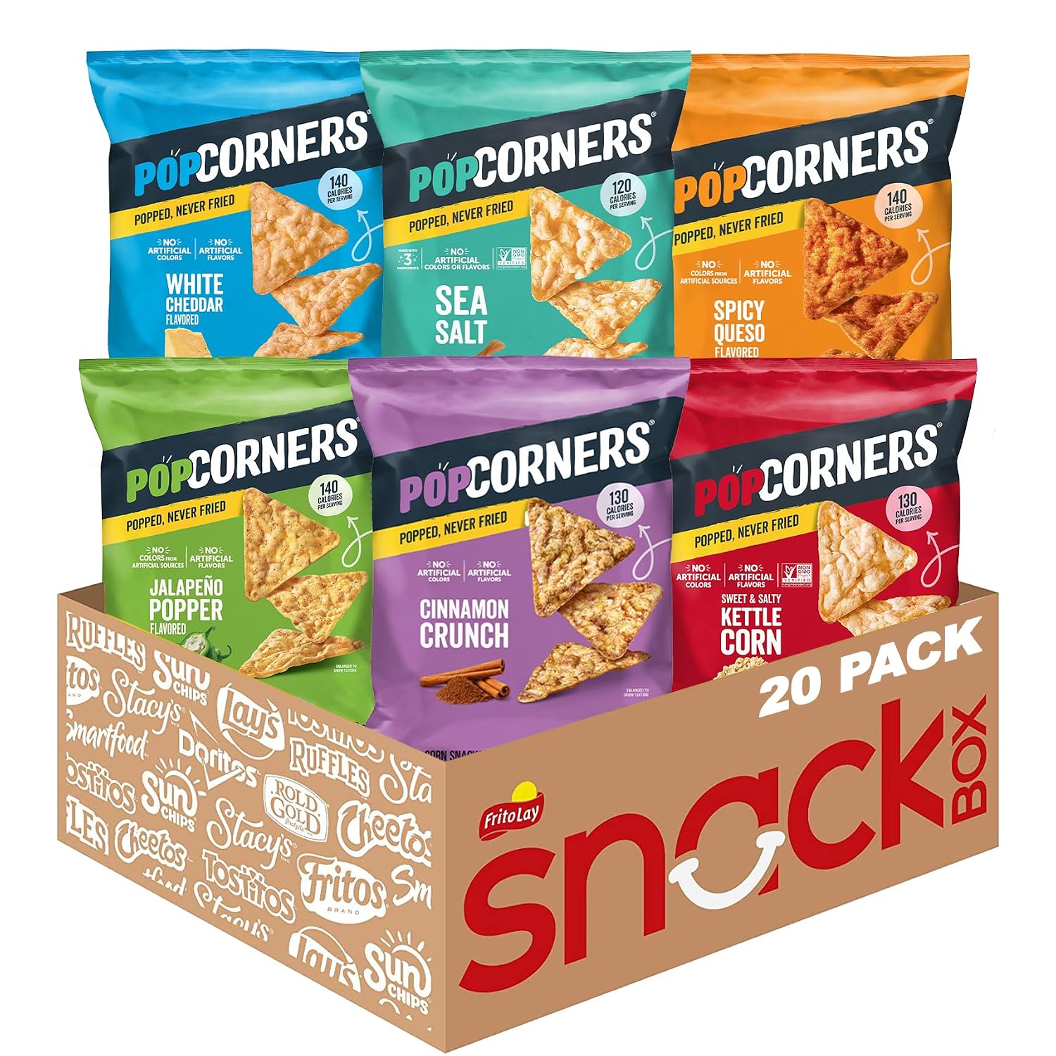 PopCorners Popped Corn Chips, 6 Flavor Variety Snack Pack, 1 Oz Bags, Gluten Free, No Artificial Colors, No Artificial Flavors, Box, 20 Count