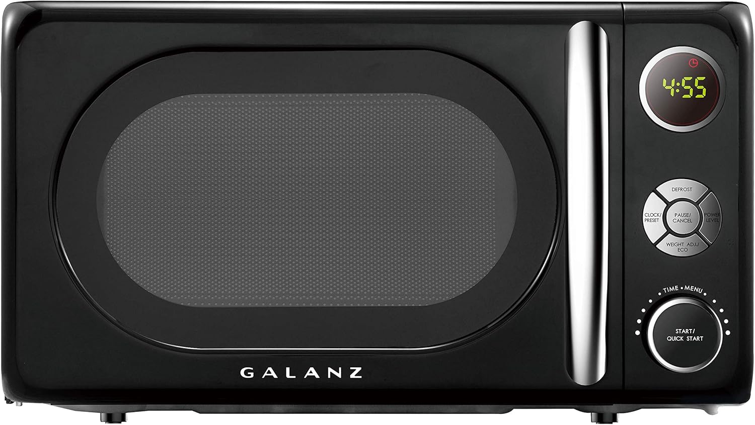 Galanz GLCMKA07BKR-07 Microwave Oven, LED Lighting, Pull Handle Design, Child Lock, Retro Black, 0.7 cu ft
