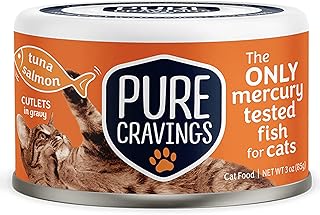 Wet Cat Food Canned Tuna and Salmon Cutlets in Gravy, 100% Mercury-Tested, Moist Can Fish for Cats, Grain-Free, Protein, Non-GMO, Pack of 12
