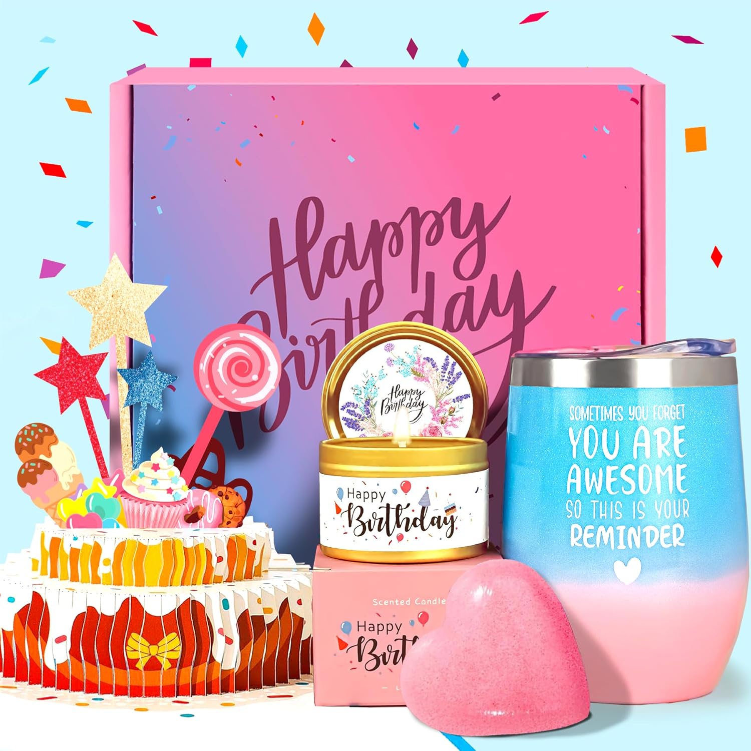 Birthday Gifts for Women, Happy Birthday Gifts Basket for Women, Gifts Set for Best Friends Female Women Sister Mom Wife Her Girlfriend Coworker Bestie Bff Unique Birthday Box