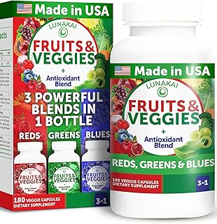 Lunakai USA Made Superfood Fruits & Veggies Supplement - All-in-One with 4 Blends & Scented Capsules, 180ct Super Veggie Capsules for Adults