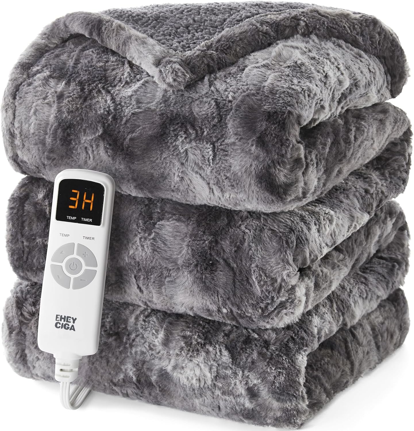 EHEYCIGA Electric Heated Blanket Throw Faux Fur, 10 Hours Auto Shut Off 9 Heating Levels Heating Blanket Throw, Soft Warm Heated Blanket Fast Heating, Faux Fur & Sherpa
