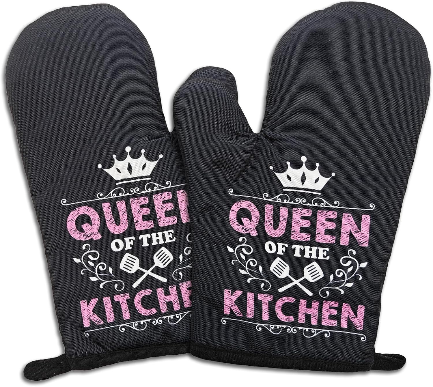 2 Pcs Funny Oven Mitts Queen of The Kitchen Heat Resistant Baking Mitts Silicone Non-Slip Oven Mitts Kitchen Gift for Hostess Trendy Birthday Gift for Women Housewife Sister Chef Bake Lover