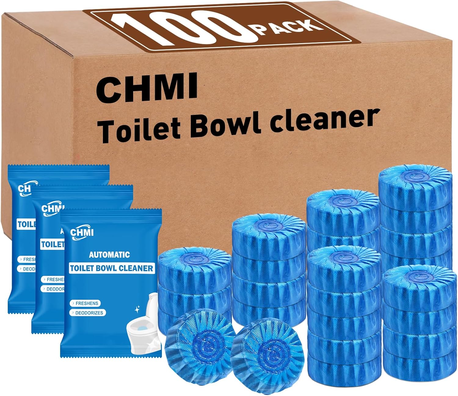 CHMI 100 Pack Toilet Bowl Cleaner Tablets, Long-lasting Bathroom Toilet Tank Cleaner.(Blue)