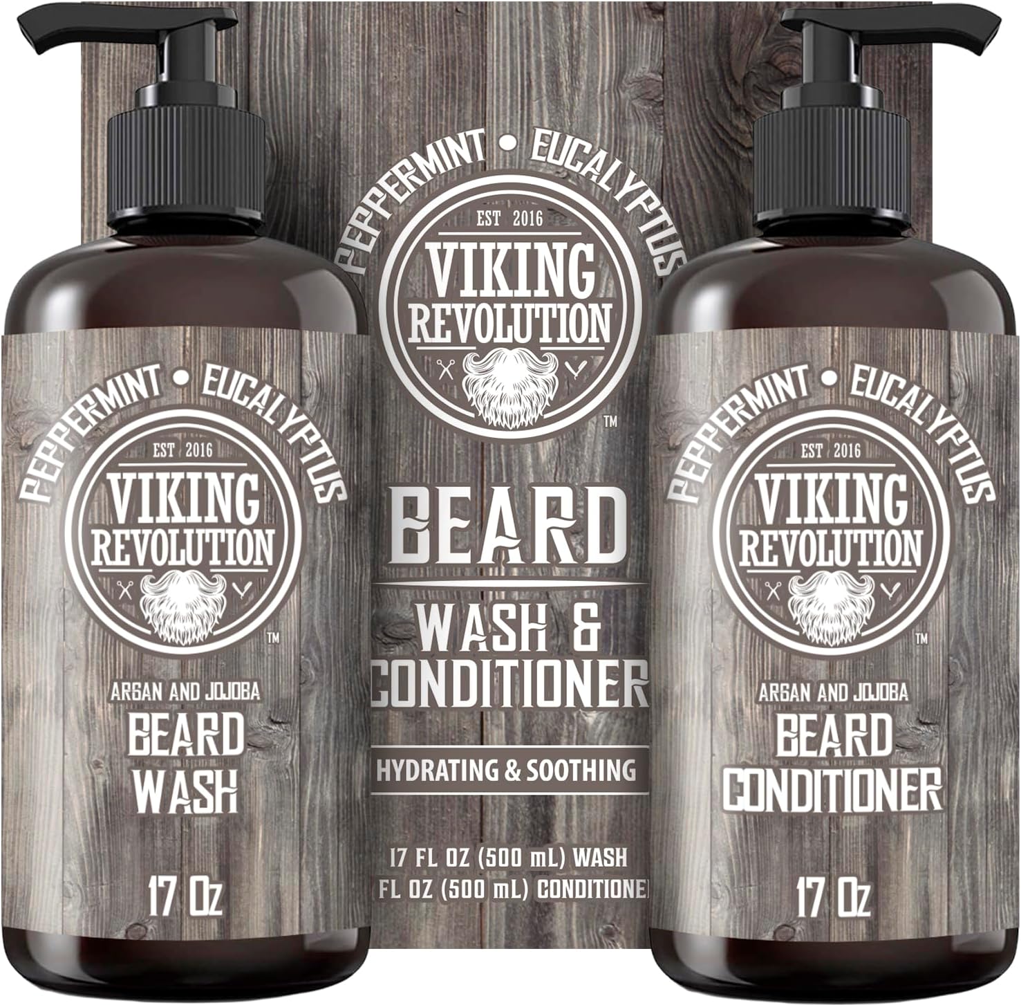 Viking Revolution - Beard Shampoo And Conditioner - Natural Beard Wash & Beard Conditioner With Argan & Jojoba Oils - Softens & Strengthens - Gifts For Men - Peppermint & Eucalyptus - 2 x 500 ml