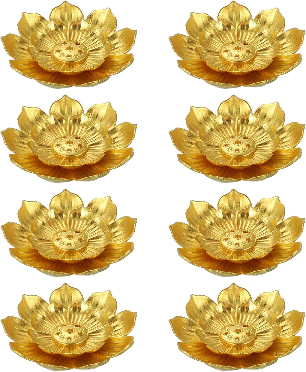 uxcell 8pcs Incense Burner Kit, Brass Lotus Stick Incense Holder 6 Incense Holes Detachable Ash Catcher for Yoga, Meditation, Gold