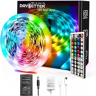 DAYBETTER Led Strip Lights 50ft, Color Changing Led Light Strip with Remote Control, 5050 RGB Strip Lighting Suitable for Home Decor, Living Room, Kitchen, Home Party Decoration
