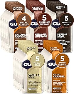 GU Energy Original Sports Nutrition Energy Gel, Vegan, Gluten-Free, Kosher, and Dairy-Free On-the-Go Energy for Any Workout, 24-Count, Assorted Indulgent Flavors