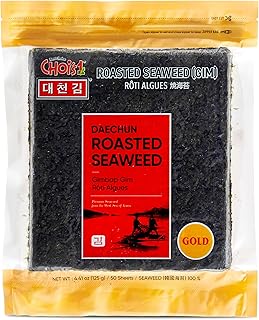 CHOI's 1(Daechun) Roasted Seaweed, Gim, Sushi Nori - (50 full sheets)- Gold Grade- Vegan, Keto, Gluten Free, Full of Fiber, Vitamin, Mineral, High protein, Omega 3's- Product of Korea