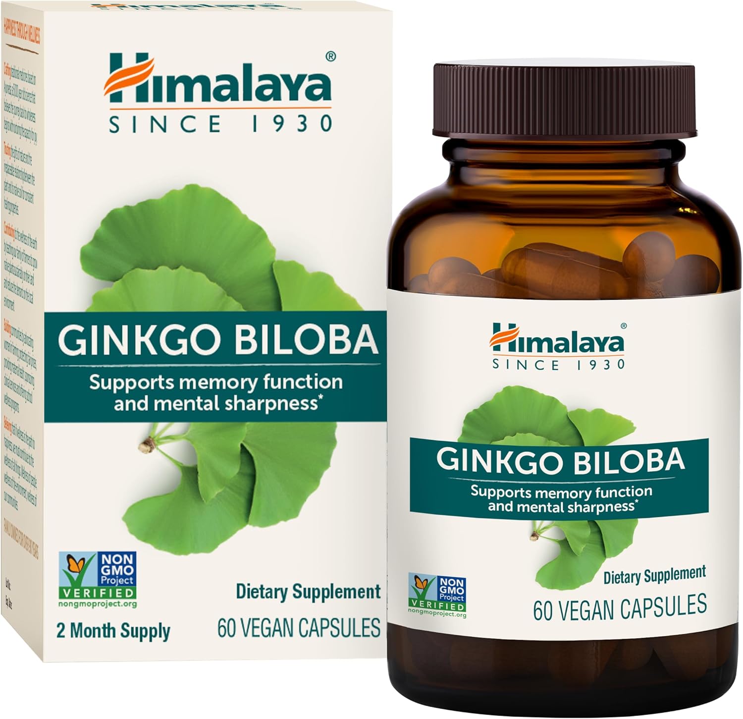 Himalaya Ginkgo Biloba, Herbal Supplement for Memory & Mental Sharpness, Vegan, Gluten Free, 120 mg Ginkgo Leaf Extract, 60 Capsules