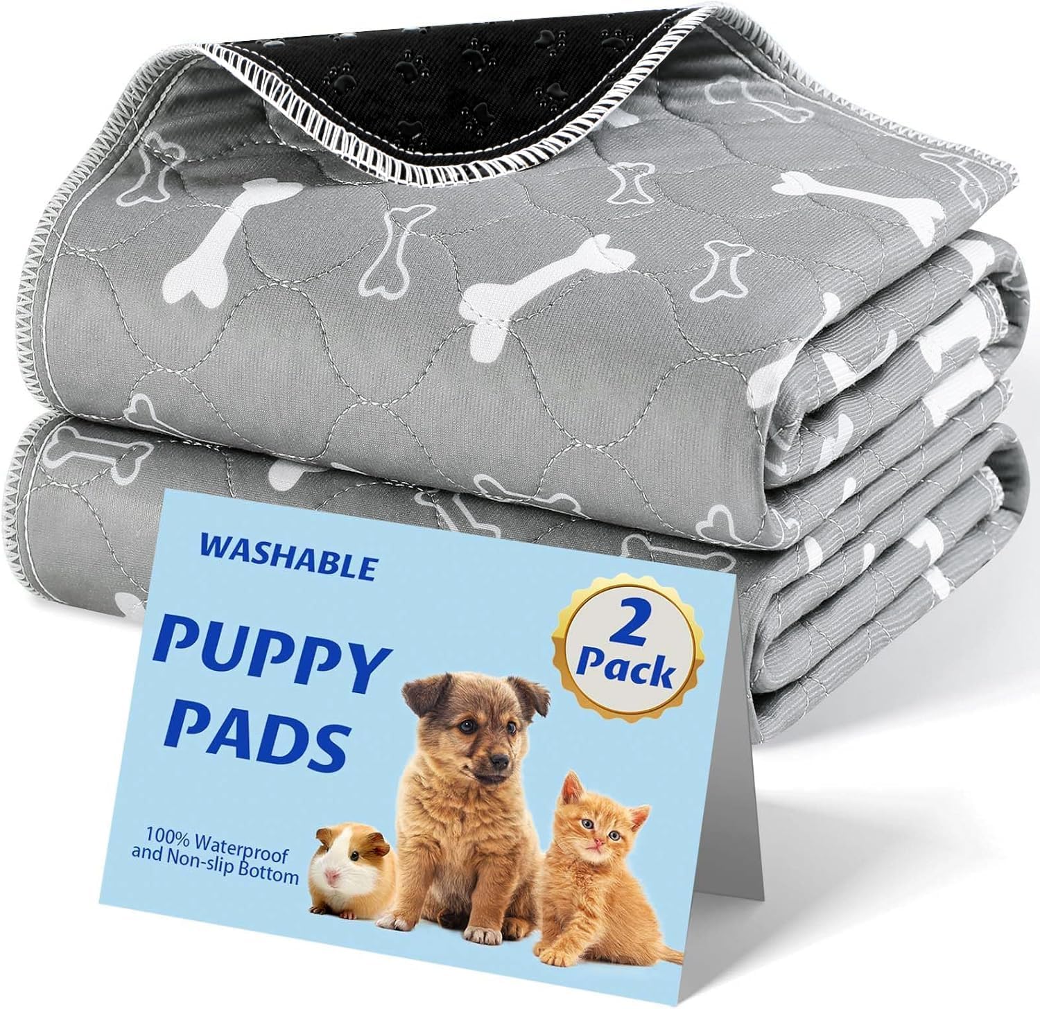 Baodan Reusable Dog Training Pads, 2 Pack Washable Puppy Pads, Super Absorbent Waterproof Dog Mat Pee Pads for Dogs, Fast Drying Training Pads for Home, Car, Travel - 90 x 60 cm