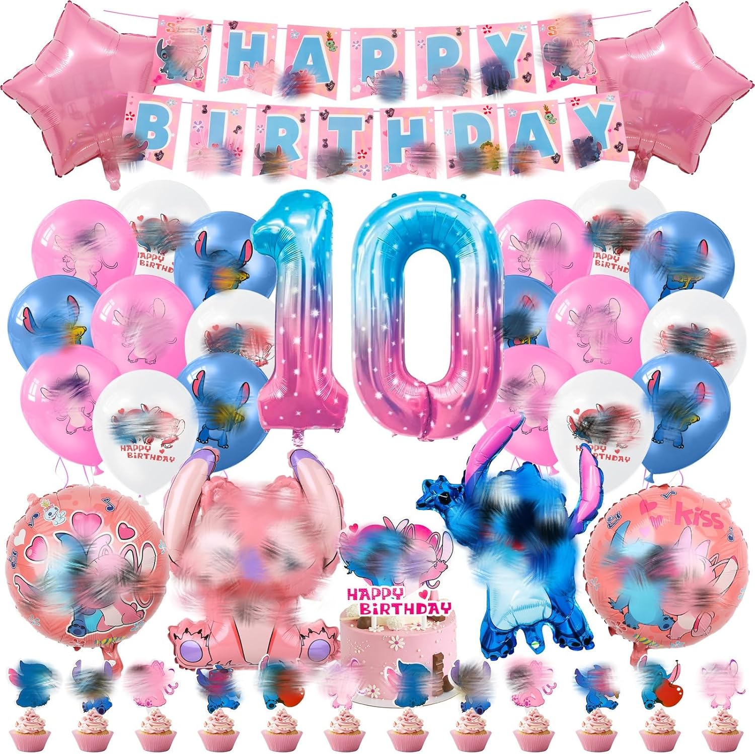 Birthday Party Decorations Balloons Girls- 10 Years Old Foil Balloons Cartoon Party Supplies Happy Birthday Banner Cake Toppers Latex Ballons Bunting Garland Hanging Party Favors for Kids Gir