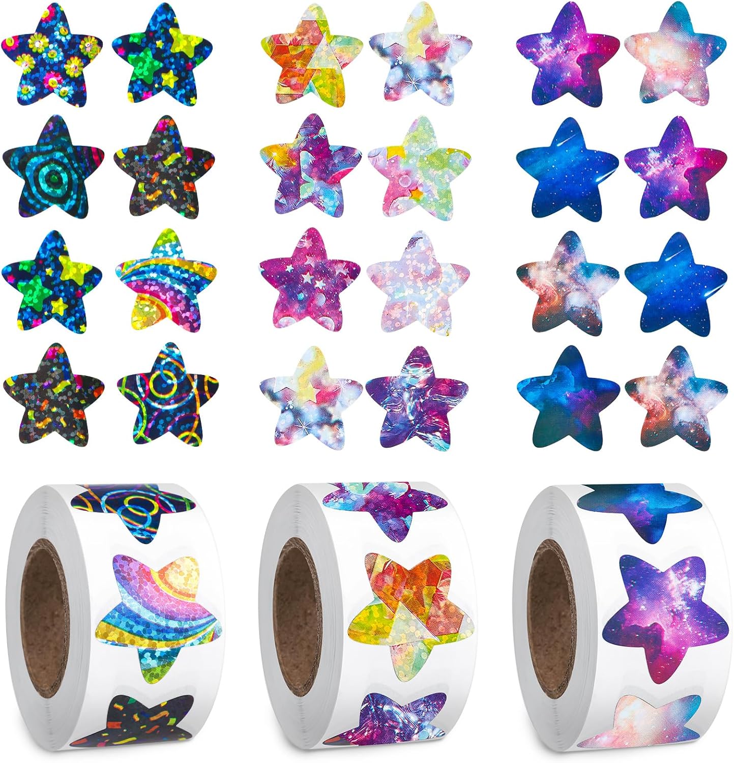 1500 Pcs Shiny Star Stickers, Self Adhesive Shiny Reward Stickers, 2.5 cm Motivational Holographic Star Stickers for Children Students Teachers Classroom