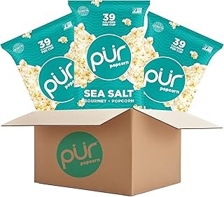 PUR Popcorn | Made with Coconut Oil | 100% Whole Grain Healthy Snacks | Gluten Free | Nut & Peanut Free, Vegan & Non-GMO | Sea Salt Flavored | Individual Bags (Pack of 3)