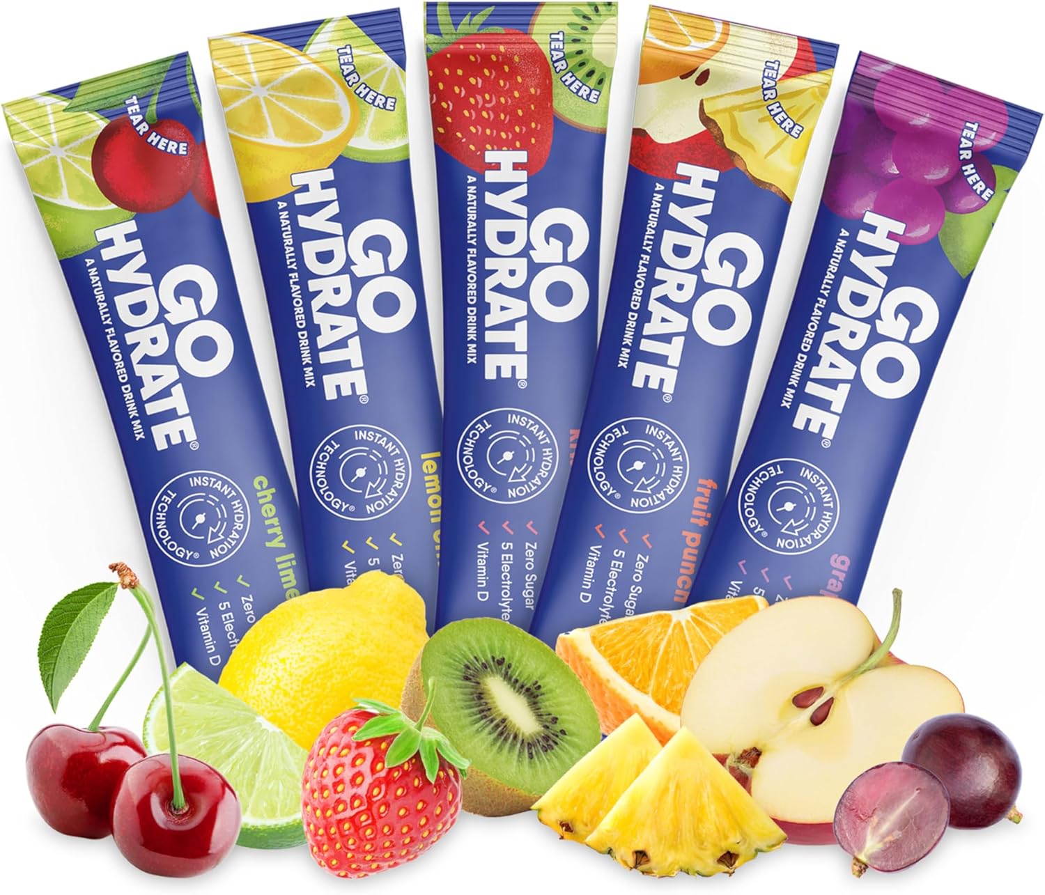 GoHydrate Instant Hydration Powder Packets - Low Sodium Electrolytes Drink Mix - Natural Hydration Support, Sugar Free Electrolyte Flavored Powder Drink with Vitamin D, 10 Packs, Mixed