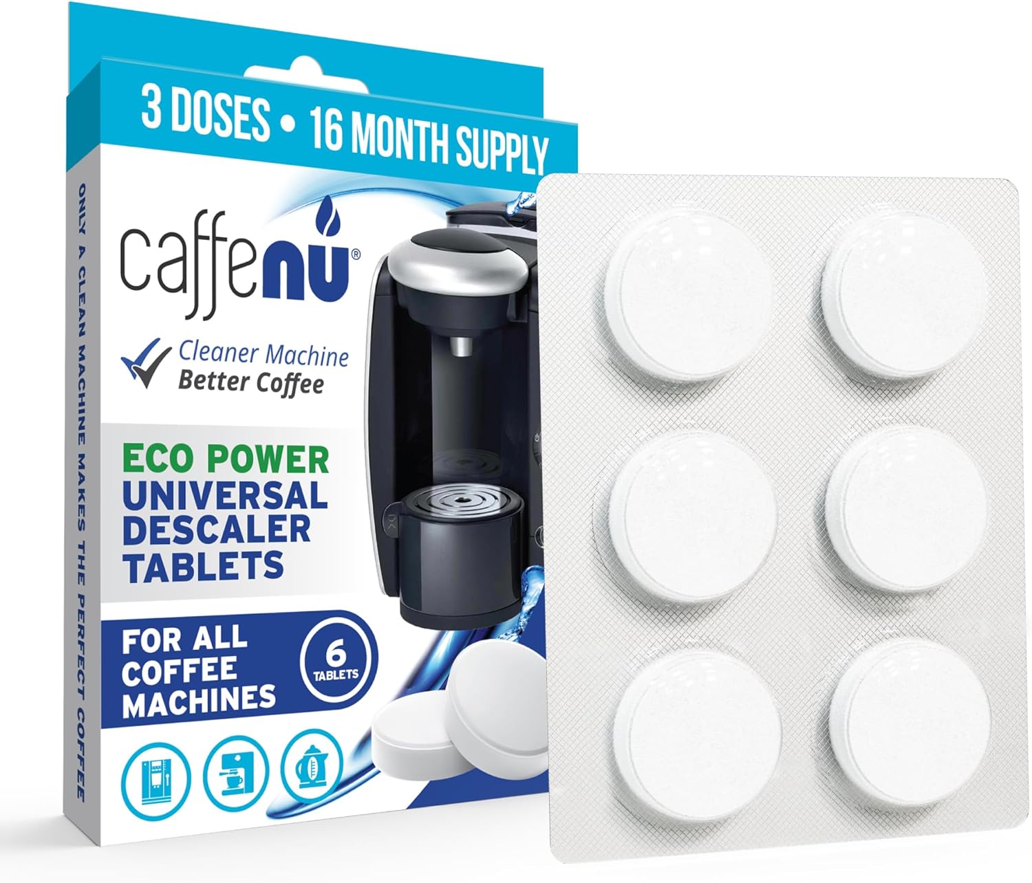 Caffenu Descaling Tablets Pack of 6 | Coffee Machine Descaler Tablets | Compatible with Nespresso, Delonghi, Lavazza, Breville, Keurig | Remove Limescale & Build-up | Complete the Barista Kit