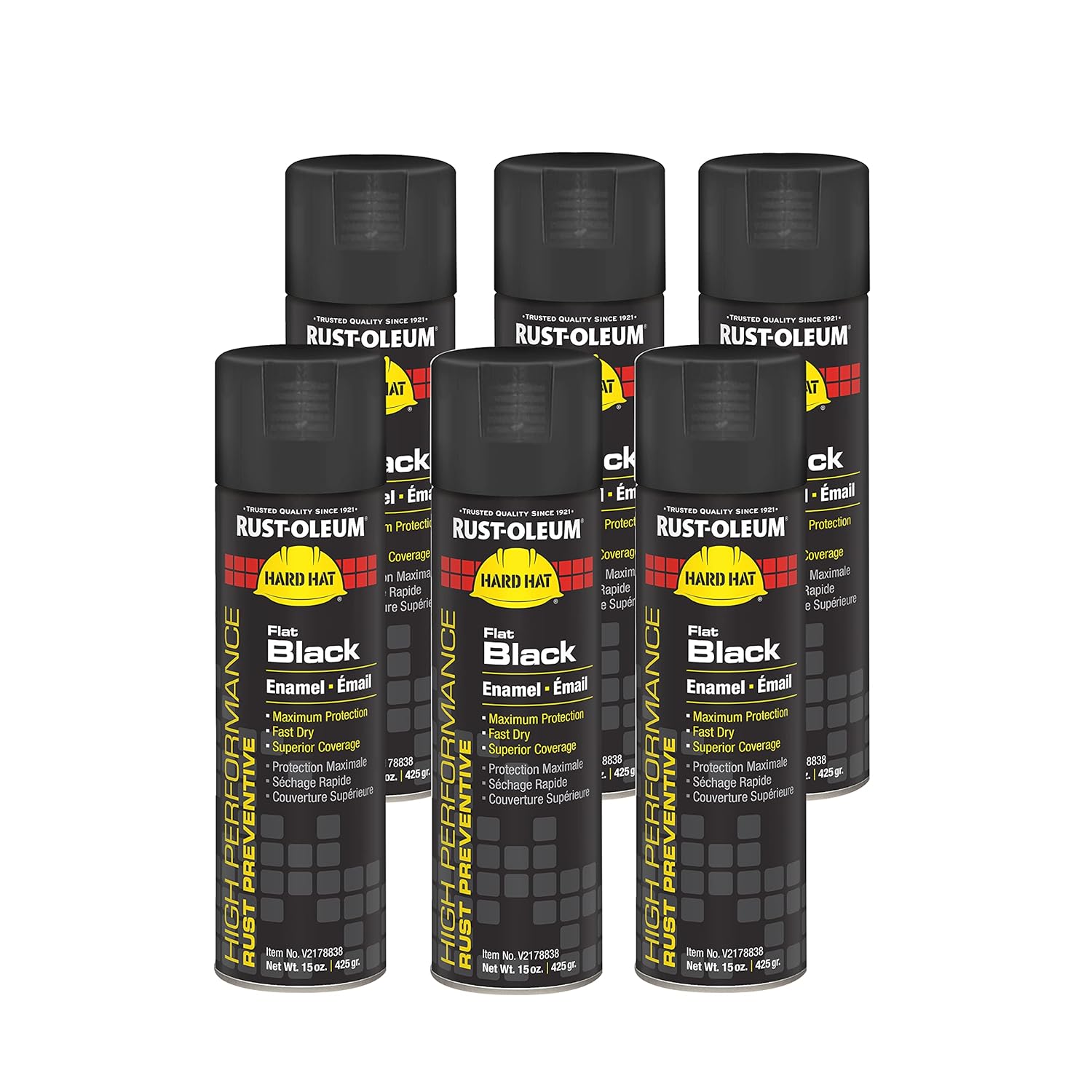 Rust-Oleum V2178838 High Performance V2100 System Rust Preventive Enamel Spray Paint, 20 fl. oz. container, 15 oz. fill,, Flat Black, 6-Pack