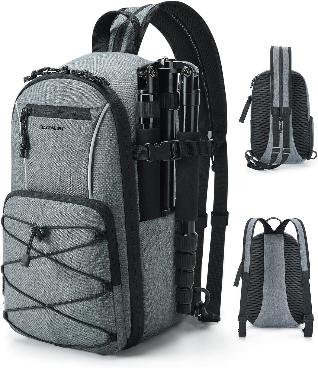 BAGSMART Small Camera Sling Bag, DSLR/SLR Camera Bag Backpack Fits 11" Tablet, Camera Shoulder Bag for Photographers With Tripod Holder, Grey