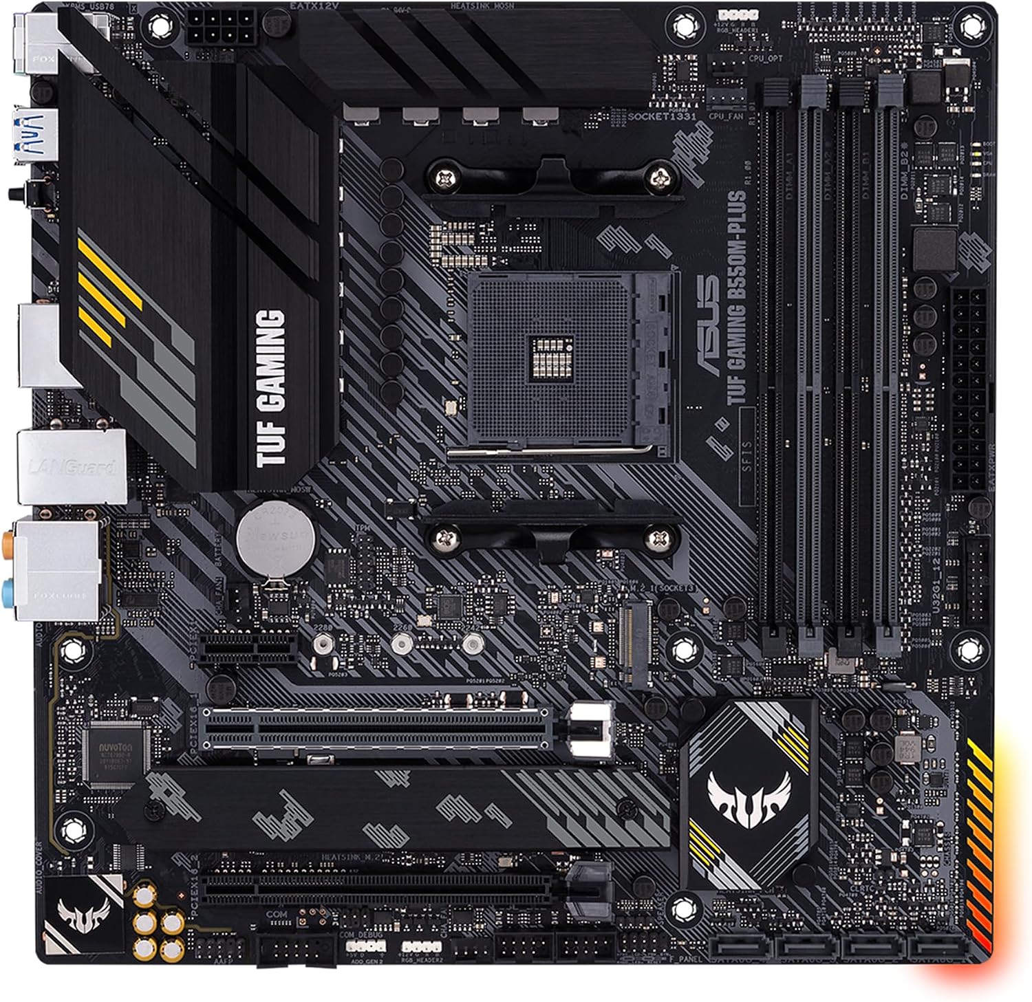 ASUS TUF Gaming B550M-PLUS, AMD B550 (Ryzen AM4) Micro ATX Motherboard (PCIe 4.0, Dual M.2, 10 DrMOS, DDR4 4400, 6, 2.5 Gb Ethernet, HDMI, DP, USB 3.2 Gen 2 Type-A and C, Aura Sync)