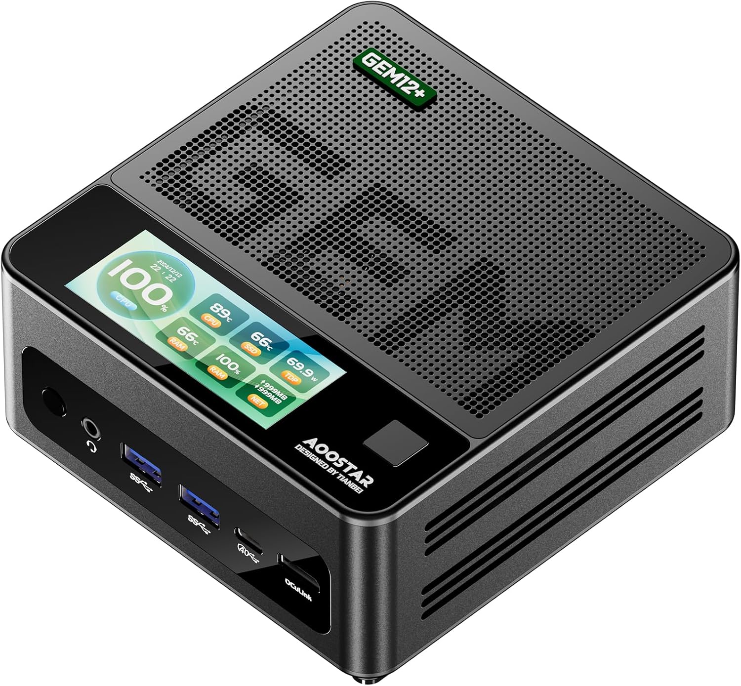 GEM12 + PRO GEM12 8845HS Mini PC, 32GB DDR5 5600Mhz RAM 1T SSD Mini Gaming PC with OCULINK/ 2*USB4(PD|8K@60Hz)/HD2.1/1 xDP 1.4, 2X 2.5G LAN,2*M.2 Slots，DIY Display+Fingerprint Recognition