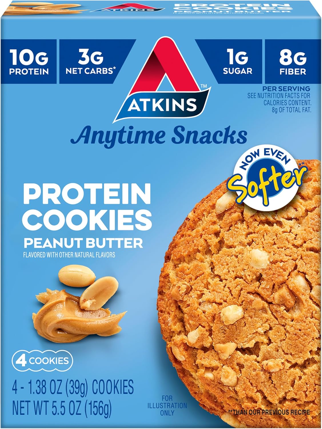 Atkins Peanut Butter Protein Cookie, Protein Dessert, Rich in Fiber, 3g Net Carb, 1g Sugar, Keto Friendly, 4 Count