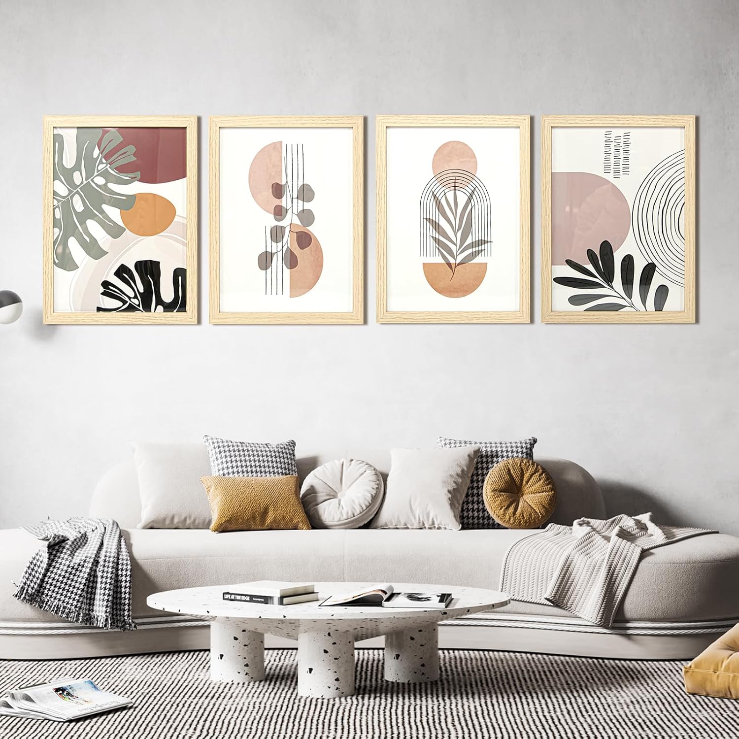 Art3d Framed Boho Wall Art Set of 4 for Wood Aesthetic Wall Decor for Living room Kitchen Hallway Bedroom, Neutral Botanical Wall Prints