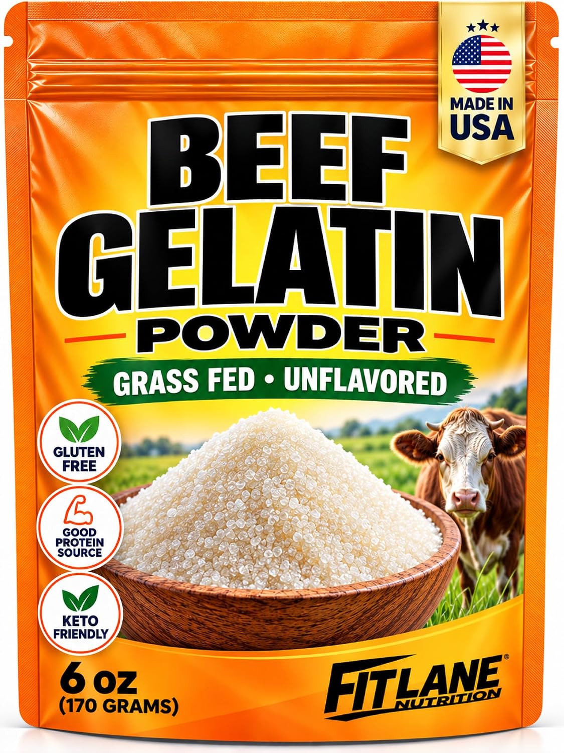 Beef Gelatin Powder 6 oz, Grass-Fed Unflavored, Gelatina sin sabor