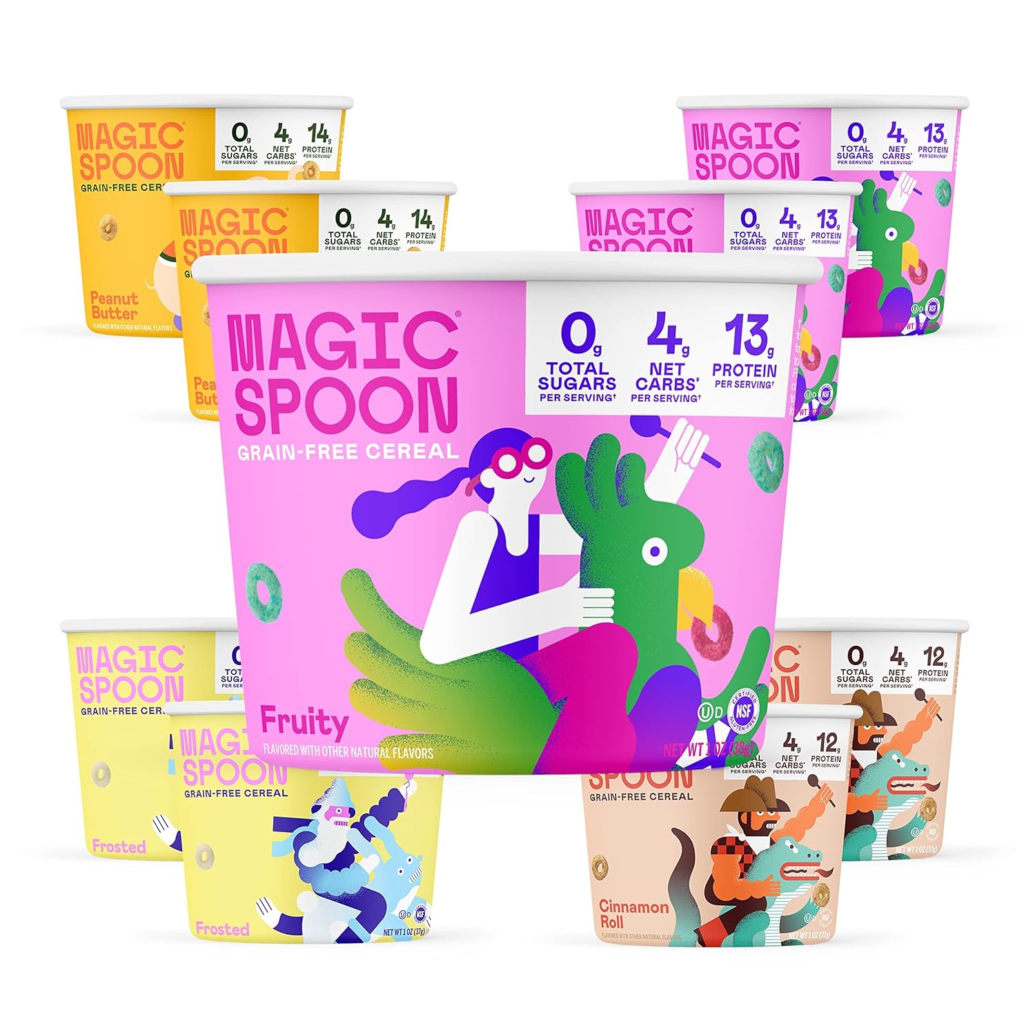 Magic Spoon Cereal, Variety 8-Pack Single Serve Cups - Keto & Low Carb Lifestyles, Gluten & Grain Free, High Protein, 0g Sugar