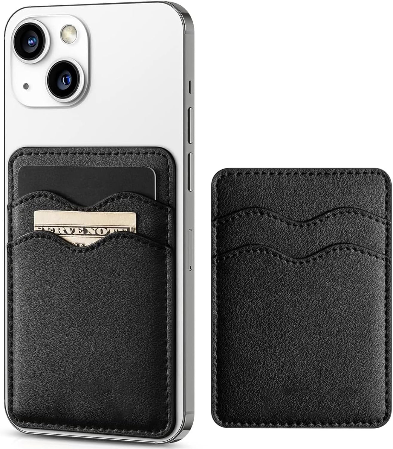 ZmdecQna Phone Card Holder - Slim Leather Adhesive Card Holders for Men or Women - RFID Blocking Credit Card Sleeves Sticker for Smartphone (Black)