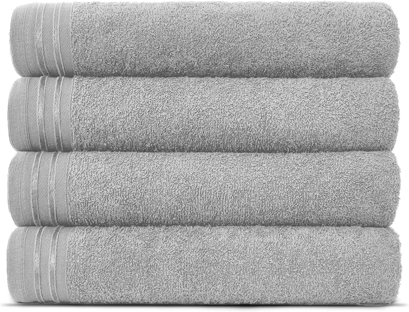 Lions Bath Towels - Set of 4 Bathroom Large Bath Sheets, 100% Luxury Cotton, 500 GSM 75X135CM, Highly Absorbent and Quick Dry Extra Large Bath Towel, Bathroom Accessory Set, Silver
