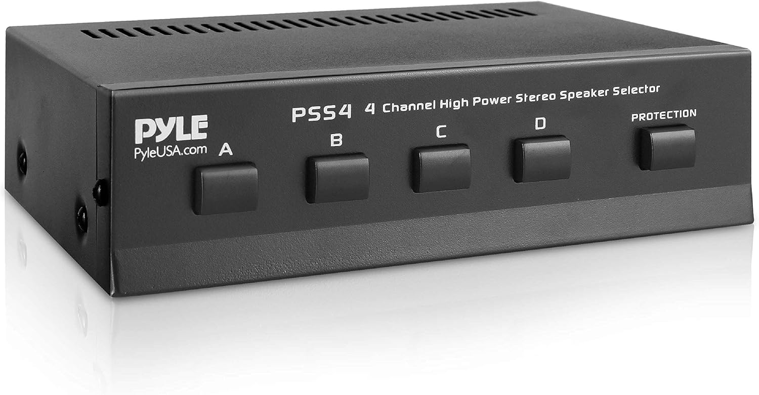 Pyle 4-Zone Channel Speaker Switch Selector - Premium New & Improved Switch Box Hub, Distribution Box for Multi-Channel High Powered Stereo Amp A/B/C/D Switches, 4 Pairs Of Speakers, Black - PSS4