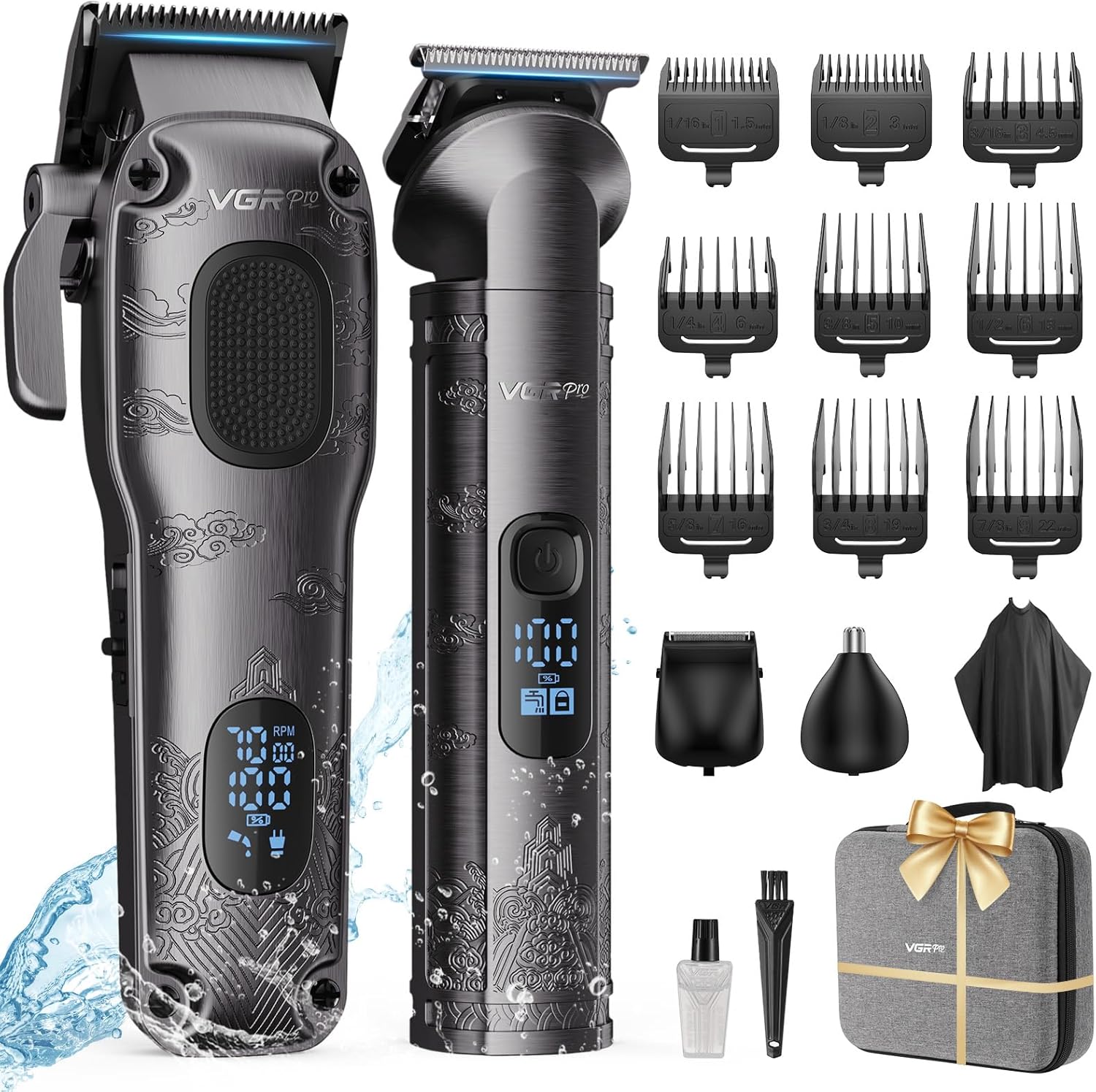 Vgrpro Hair Clippers for Men Professional, Cordless Hair Clippers for Hair Cutting, Mens Clippers and Trimmers Set, Electric Hair Trimmer for Men with Package Box (Gray)