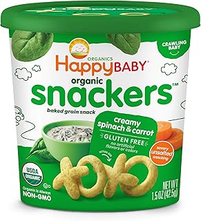 Happy Baby Organics Snackers Baked Grain Snack, Creamy Spinach & Carrot, 1.5 Ounce (Pack of 6)