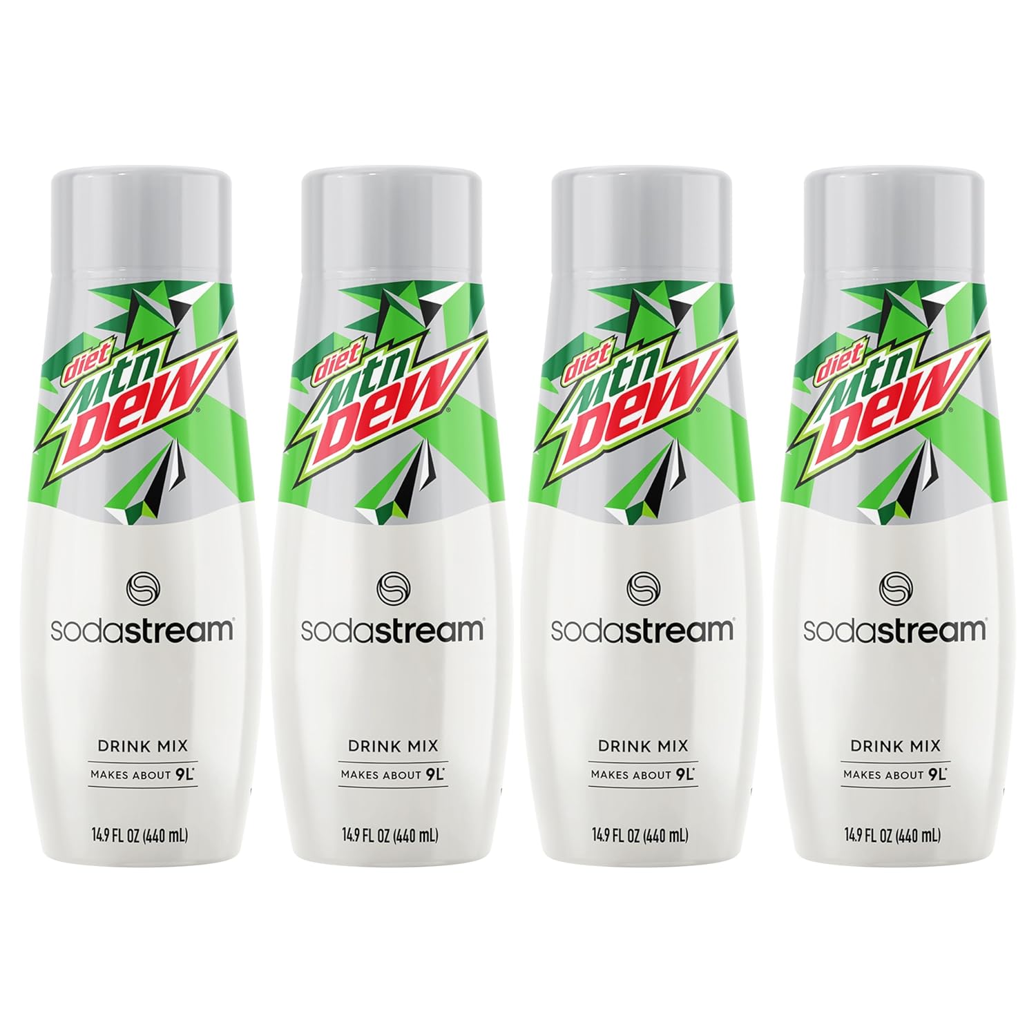 SodaStream - Diet Mountain Dew Soda Drink Mix | For Sparkling Water Makers | Zero Calories | 51mg Caffeine per Serving | Makes 96 Servings | 14.9 Fl Oz, Pack of 4 Packaging may vary